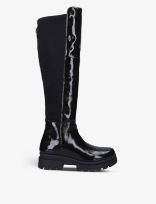 Carvela Comfort Run 50 Cleated-sole Leather Knee-high Boots In Black