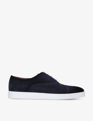 Shop Santoni Men's Navy Atlantis Oxford Suede Low-top Trainers