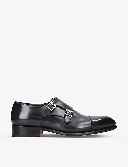 SANTONI: Carter cap-toe leather monk shoes