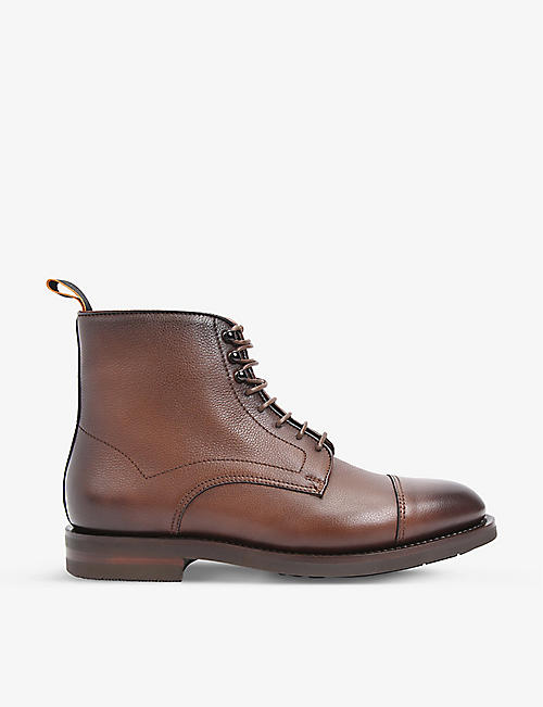 SANTONI: Colin lace-up leather ankle boots