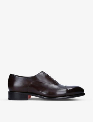 SANTONI: Carter patent-toe leather Oxford shoes