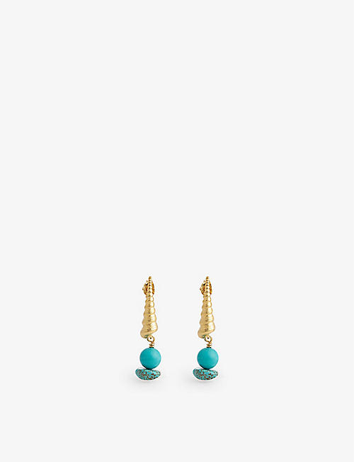 ANNI LU: Turret Shell 18ct yellow gold-plated sterling-silver earrings
