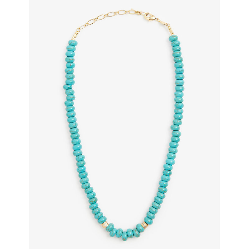 ANNI LU PACIFICO 18CT GOLD-PLATED BRASS, CUBIC ZIRCONIA AND TURQUOISE NECKLACE