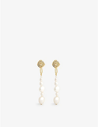 ANNI LU: Jet Set 18ct yellow-gold plated brass and pearl earrings