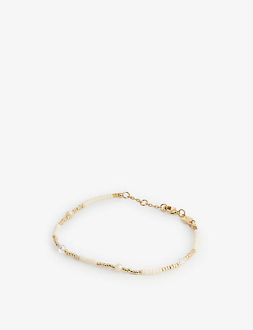 ANNI LU: Clemence 18ct yellow-gold plated brass, glass and jade bracelet