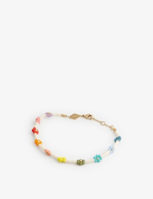 ANNI LU: Flower Power 18ct yellow gold-plated brass and glass bead bracelet