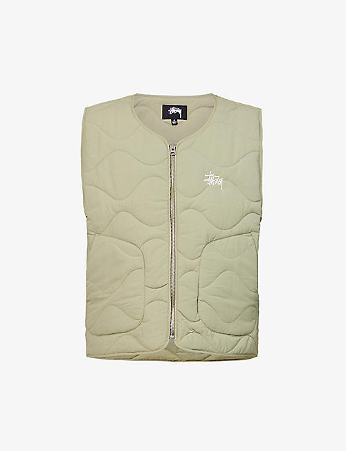 STUSSY: Brand-embroidered quilted boxy-fit recycled-nylon vest