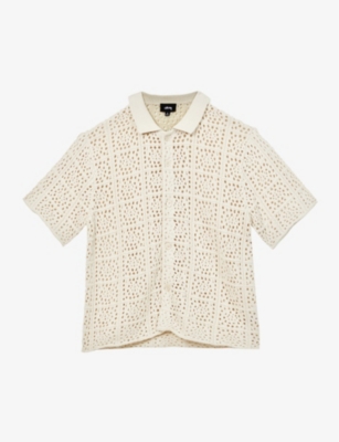 STUSSY - Crochet ribbed-collar boxy fit cotton shirt | Selfridges.com