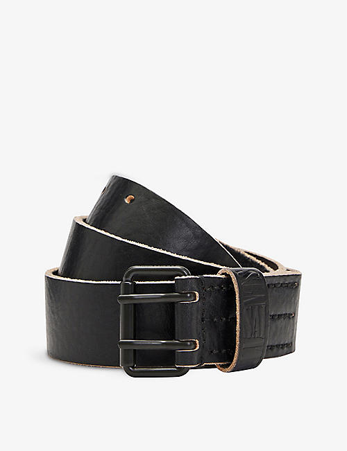 ALLSAINTS: Antony logo-embossed grained leather belt
