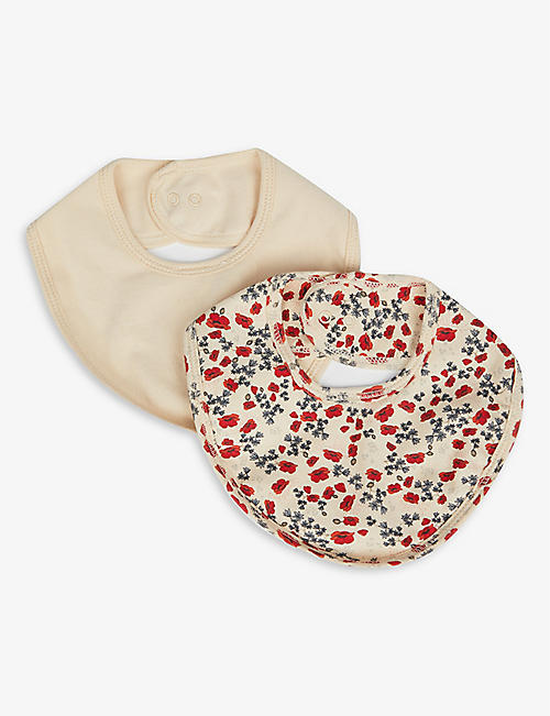 KONGES SLOJD: Floral-print stretch-organic cotton pack of two bibs