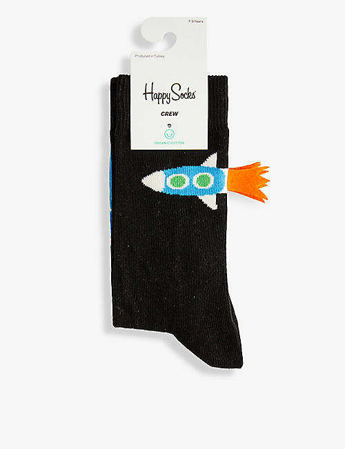 HAPPY SOCKS: Rocket graphic-pattern stretch-organic cotton blend crew socks 4-9 years