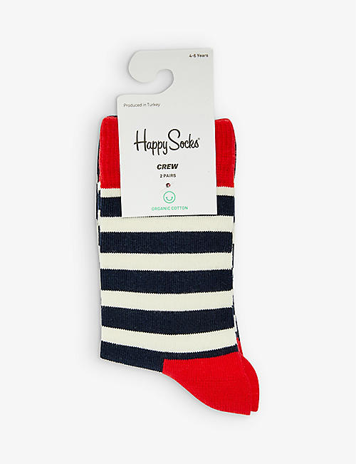HAPPY SOCKS: Striped pack of two cotton-blend socks 2-9 years