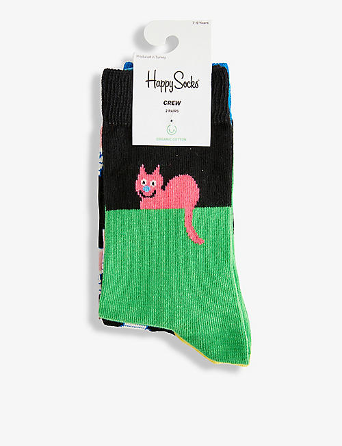 HAPPY SOCKS：猫咪图案棉混纺袜两双装
