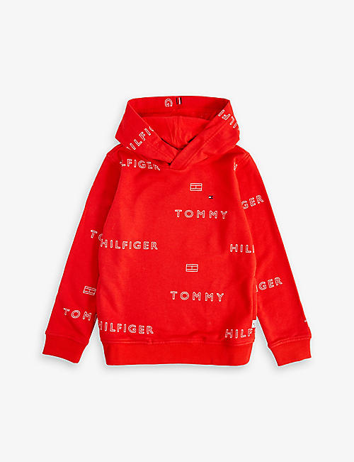 TOMMY HILFIGER: Repeat logo-print cotton-blend hoody 6-14 years