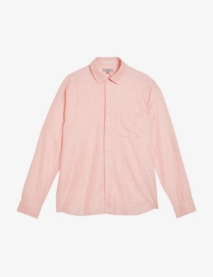 Ted Baker Remark Long-sleeved Regular-fit Linen And Cotton-blend Shirt In Coral