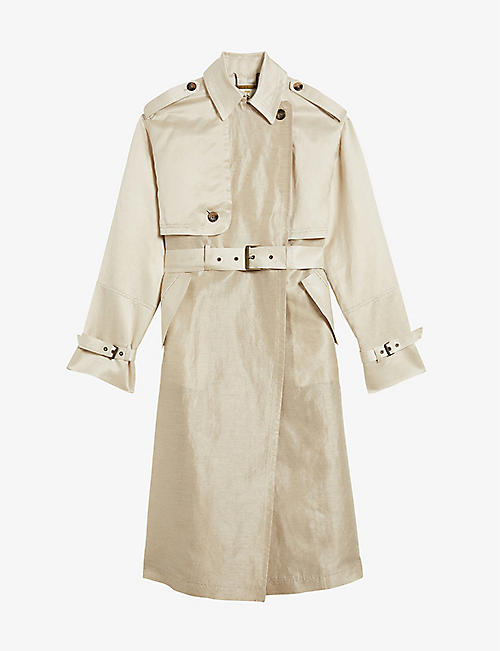 TED BAKER: Saila patchwork linen-blend and woven trench coat