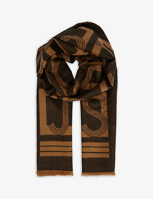 JOSEPH: Angela striped logo-embroidered wool scarf