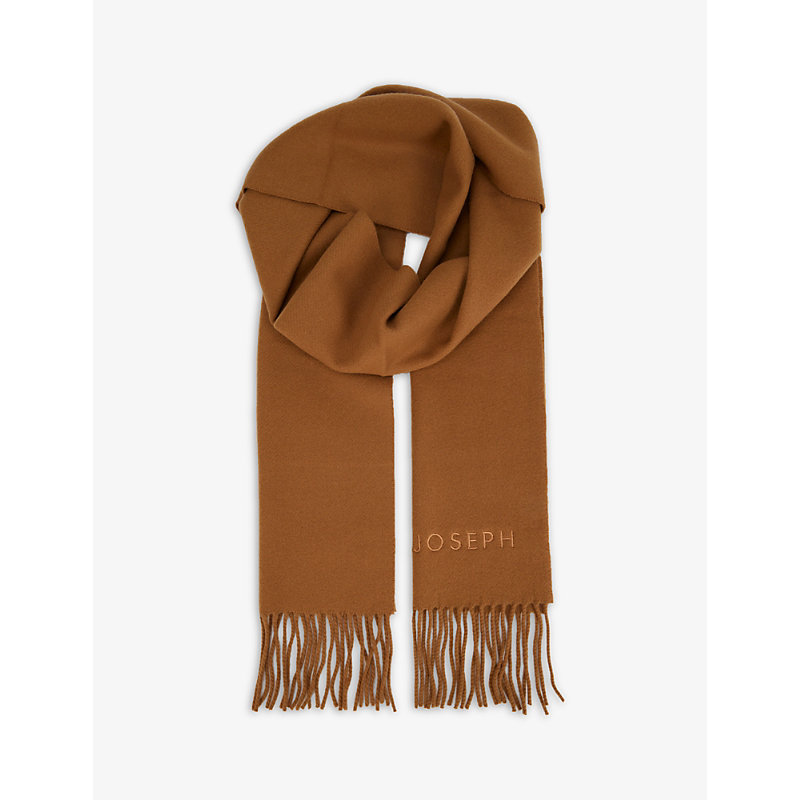 Joseph Alice Fringe-trimmed Wool And Cashmere-blend Scarf In Almond