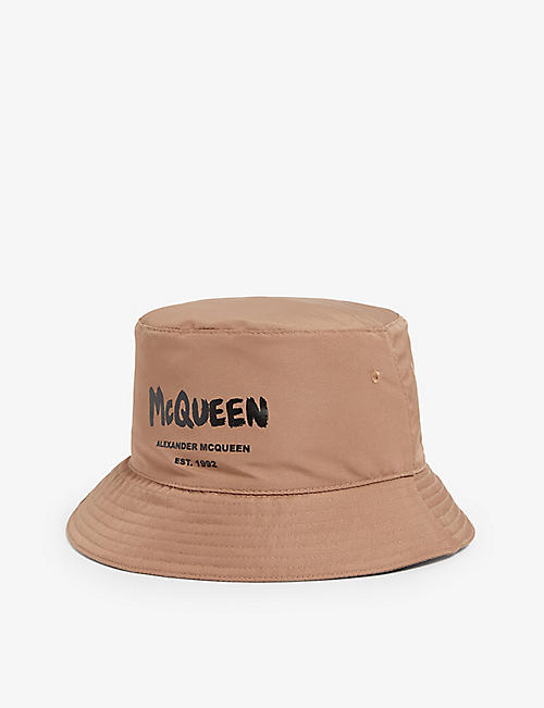 ALEXANDER MCQUEEN: Logo-print wide-brim shell bucket hat