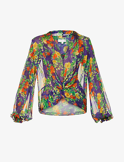 CAROLINE CONSTAS: Bette floral-print silk blouse