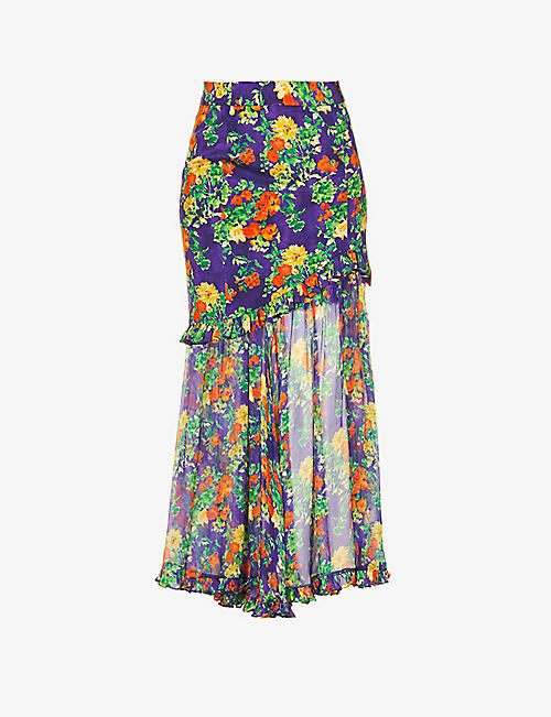 CAROLINE CONSTAS: Adrienne floral-print silk mini skirt
