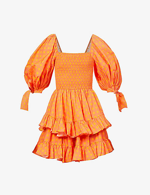 CAROLINE CONSTAS: Finley polka-dot cotton-blend mini dress