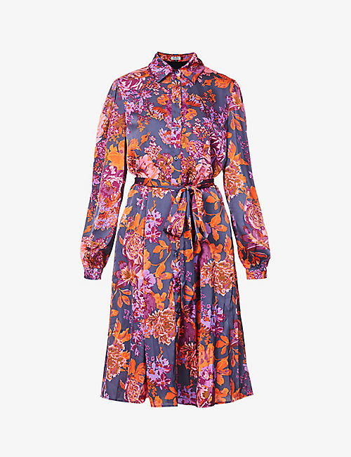 CHI CHI LONDON: Floral Print Shirt Midi Dress in Multi