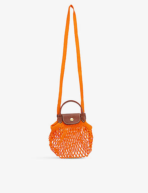 LONGCHAMP: Le Pliage Filet extra-small cotton and leather shopper