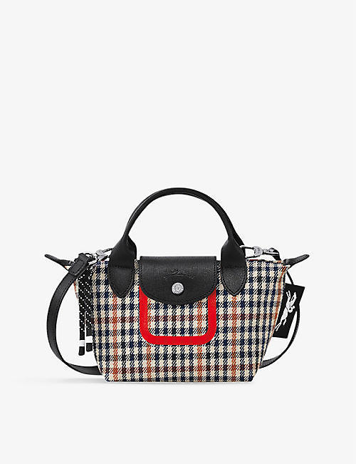 LONGCHAMP: Le Pliage extra-small houndstooth coated-canvas top-handle bag