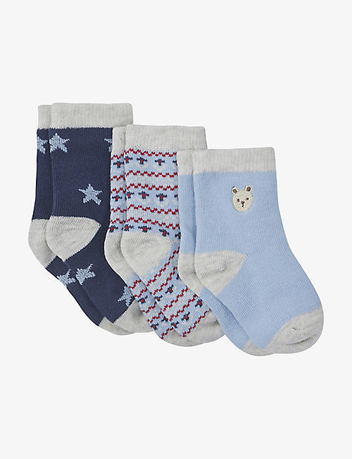 THE LITTLE WHITE COMPANY: Little Star patterned cotton socks pack of three 0-12 months