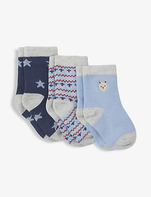 THE LITTLE WHITE COMPANY: Bear and Star cotton socks pack of three 0-6 years