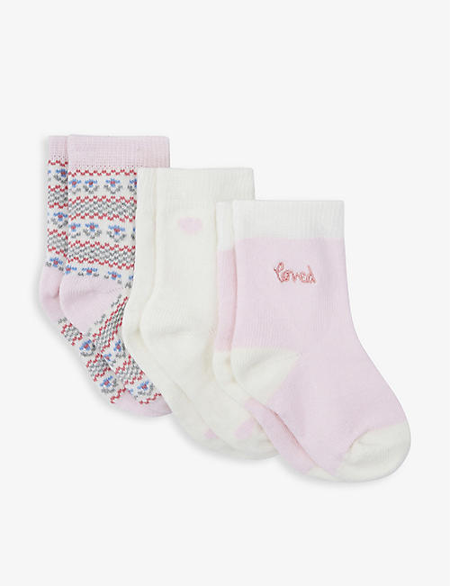 THE LITTLE WHITE COMPANY: Little Love patterned cotton socks pack of three 0-6 years