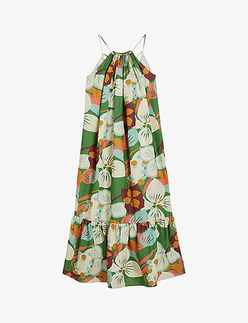 TED BAKER: Dulina cross-over strap linen-blend maxi dress