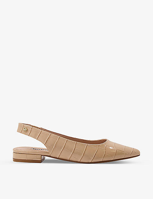 DUNE: Pointed croc-embossed faux leather flats