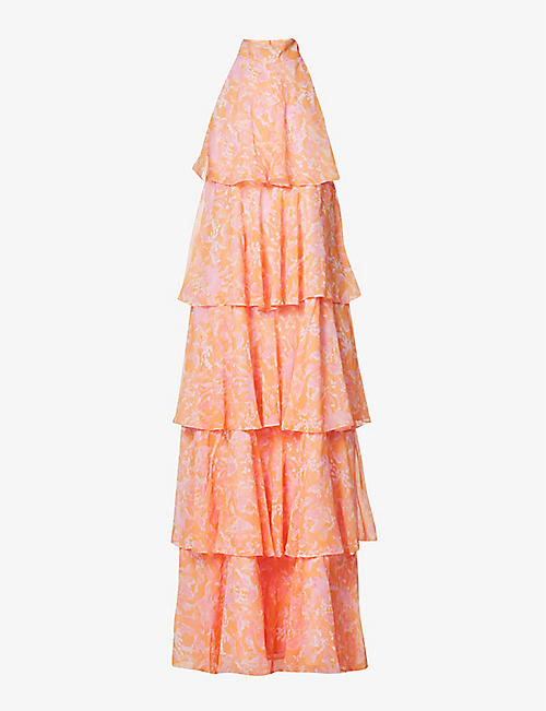 PRETTY LAVISH: Thea floral-print halterneck woven maxi dress