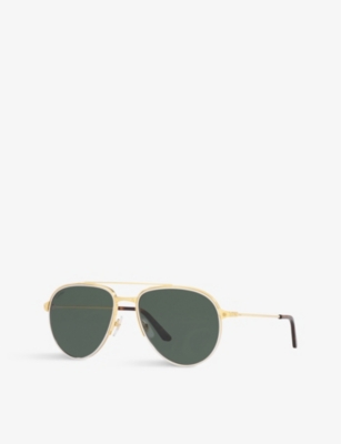 Shop Cartier Women's Gold Ct0325s Gold-tone Metal Aviator Sunglasses