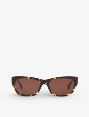 BOTTEGA VENETA: BV1143S tortoiseshell rectangular-frame sunglasses