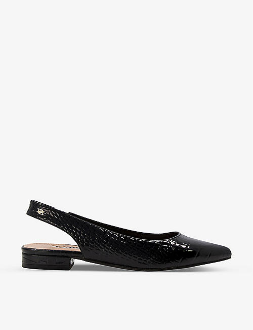 DUNE: Pointed croc-embossed faux leather flats