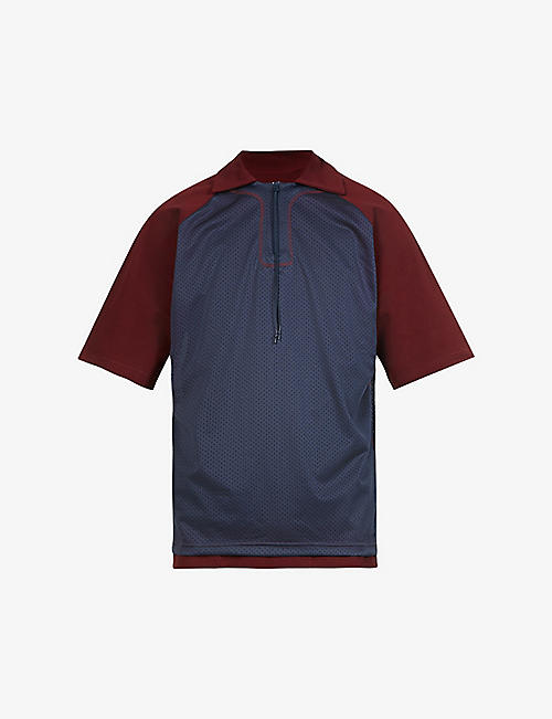SAUL NASH: Contrast-overlay collared cotton shirt