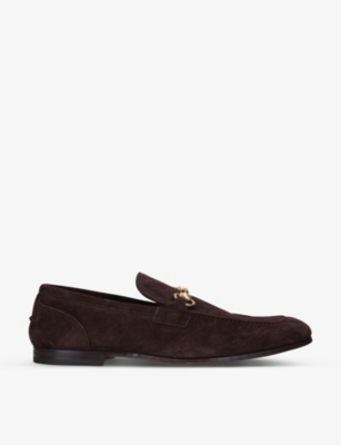 Shop Gucci Jordaan Horsebit-embellished Suede Loafers In Brown