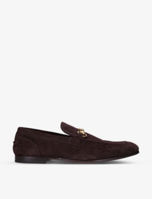 Shop Gucci Men's Brown Jordaan Horsebit-embellished Suede Loafers