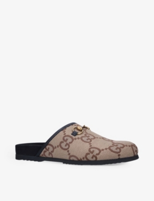 GUCCI River horsebit-embellished leather and textile loafers