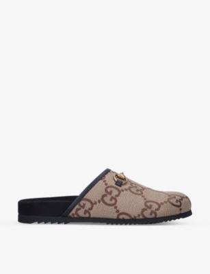 GUCCI River horsebit-embellished leather and textile loafers