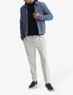 Reiss Navy Blue Interlock Jersey Drawstring Hoodie In Navy