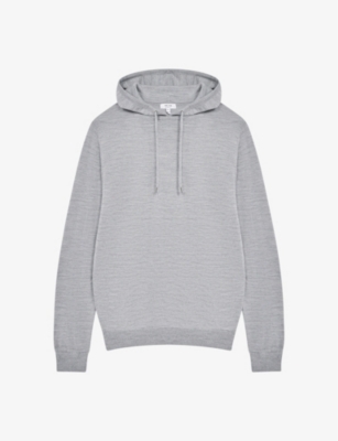 REISS REISS MEN'S SOFT GREY MOULI HOLLAND WOOL KNIT HOODY,58804187