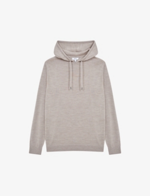 Reiss Holland Merino Wool Hoodie In Wheat Melange