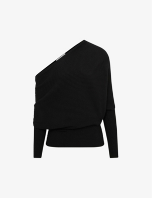 Reiss Lorna Off The Shoulder Rib Sweater In Black