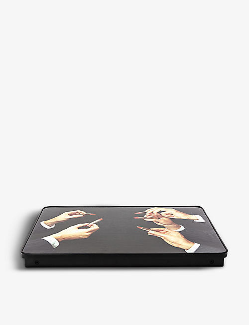 SELETTI: Seletti wears TOILETPAPER Lipstick-print foldable wooden tray 25.5cm x 56cm