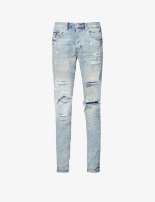 Purple Denim Distressed Slim-fit Stretch-denim Jeans In Light Indigo Paint