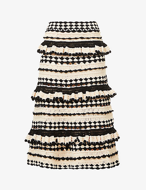 ZIMMERMANN: Anneke tiered-crochet cotton-knit midi skirt